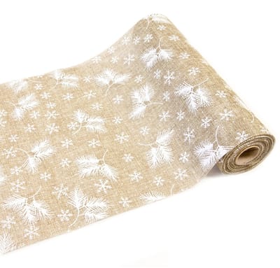 HOBI - Tafelloper van natuurlijke jute, polair 4 m x 28 cm met sneeuwvlokken