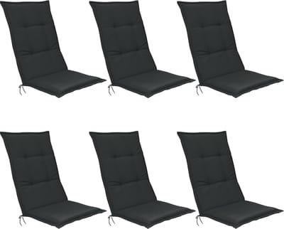 Beautissu Base HL Set 6x Tuinkussens Hoge Rug 120 x 50 x 6 cm Zitkussen Antraciet Kussen Tuinstoelkussen