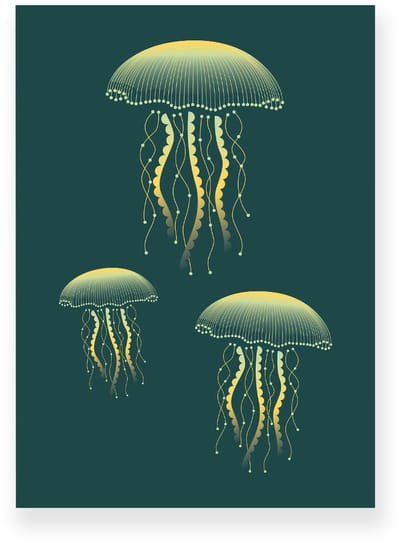 Poster 20x30 cm - Kwallen - Goud - Donkergroen - Natuur - Modern - Muurdecoratie - Wanddecoratie