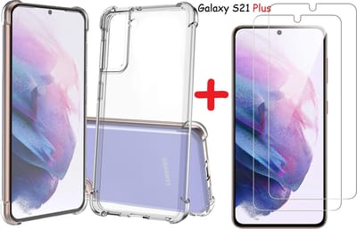 Hoesje Geschikt Voor Samsung Galaxy S21 Plus hoesje - Anti Shock Backcover + 2x Glazen Screenprotector / tempered glass