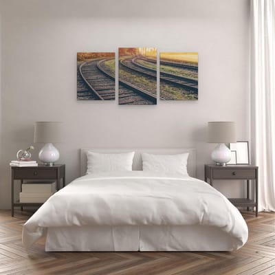 Artaza Canvas Schilderij Drieluik Rails Spoorwegen Naast Elkaar - 120x60 - Foto Op Canvas - Canvas Print
