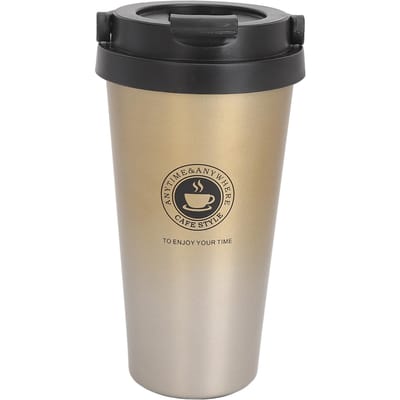 Mug à café isotherme avec couvercle Tasse à café de voyage en acier inoxydable portable Mug à café de voiture isotherme Gradient Yellow beige
