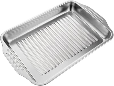 MTTproducts- Bakplaat Golfvormig 40 cm - Roestvrij Staal - Braadslede - Ovenschaal Universeel - Bakplaat voor Oven - Ideaal voor Grillen/Bakken