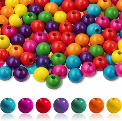 Kralen, 12mm gekleurde houten kralen om aan te rijgen, natuurlijke ronde houten gekleurde kralen voor DIY sieraden maken, decoraties, halsketting (met kralenaalden)