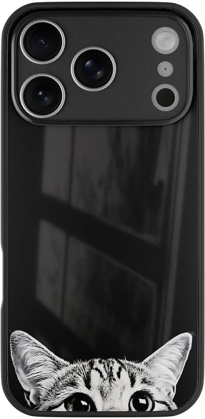Hoesje geschikt voor Apple iPhone 17 Pro - Kat kiekeboe - Multi - TPU luxe case (glossy toplaag) - Luipaardprint - Hardcase backcover zwart