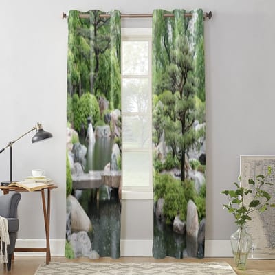 Een vijver in een Japanse tuin Raamgordijnen voor woonkamer slaapkamer Luxe modern Keukengordijnen Stoffen gordijnen 135W x 60H(cm) x1 gray