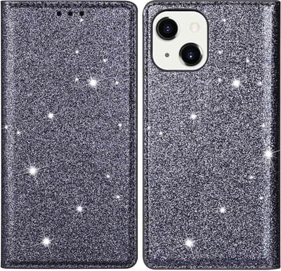 Coverup Hoesje - Geschikt voor iPhone 14 Hoesje - Coverup Glitter Book Case - Grijs