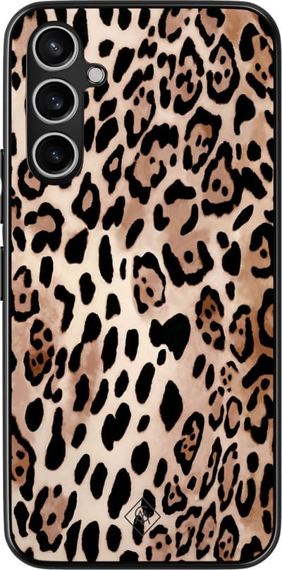 Casimoda® hoesje - Geschikt voor Samsung Galaxy A15 - Luipaard print bruin - Zwart TPU Backcover - Luipaardprint - Zwart