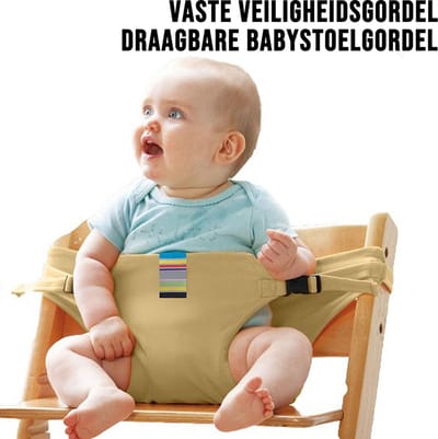 Allernieuwste.nl® Draagbare Babystoelgordel Khaki - Veilig, Opvouwbaar en Comfortabel voor Onderweg