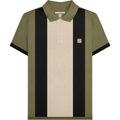 Lambretta Heren Contrast Paneel Vintage Poloshirt (Kaki Groen)