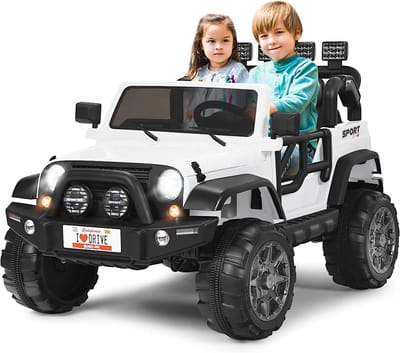 COSTWAY Elektrische kinderauto, 2-zits met 2,4 G-afstandsbediening, 3 versnellingen, 12 V, kinderauto met MP3, muziek, claxon en koplamp 2,5-4 km/u, voor kinderen vanaf 3 jaar (wit)