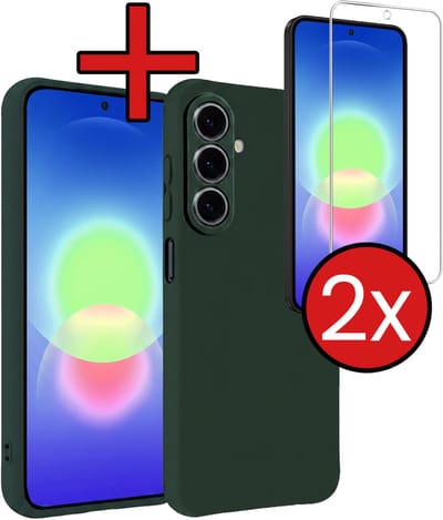 Hoesje - Met 2x Screenprotector - Geschikt voor Samsung Galaxy A27 - Sterk & Shockproof - Telefoon Hoes - Back Cover - Siliconen Case - Telefoonhoes - Donkergroen