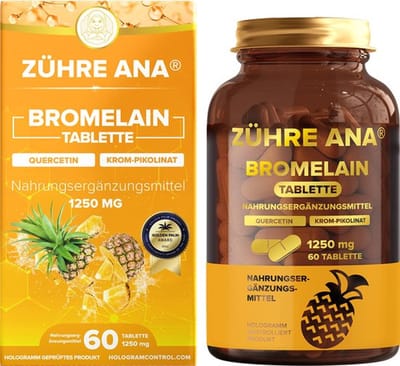 ZÜHRE ANA® Bromelaïne Tabletten – 1250 mg – 60 Stuks | Met Bromelaïne, Quercetine, Vitamine C, D3, B12 en Zink