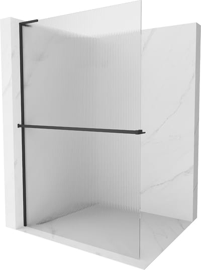 Mexen Kioto+ L Douchepaneel met plank Walk-in 70 x 200 , ribbels, zwart - 800-070-123-70-09