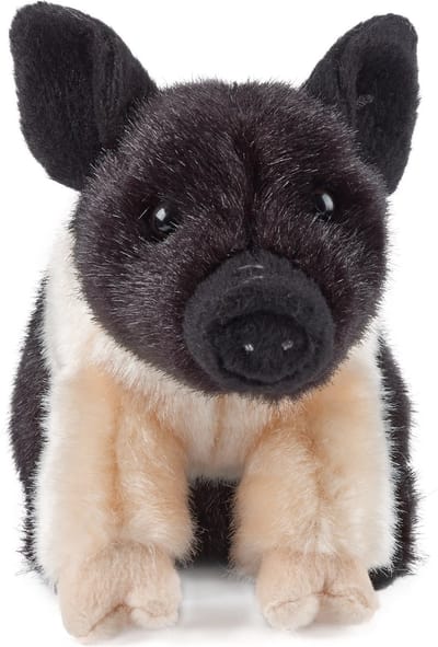 Living Nature Knuffel varken - zwart met roze - pluche - biggetje - knuffeldier - 20 cm