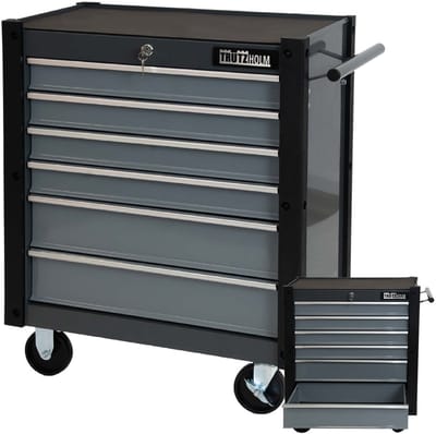 Gereedschapswagen Trutzi 78 x 64 cm Verrijdbare bak met 6 laden Werkplaatswagen Gereedschapsopslag grijs