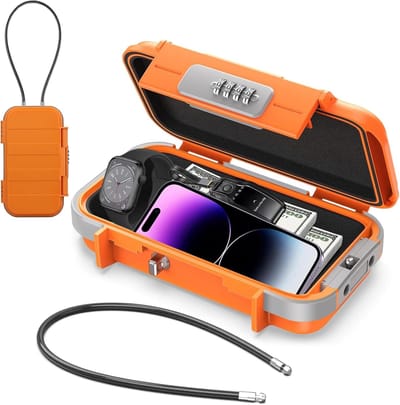 Waterdichte 4-cijferige cijfercode, draagbare veiligheidsbox voor buiten, met 6 mm dikke afneembare staalkabel, beveiligt waardevolle spullen op reis, op het strand, op de camping, op