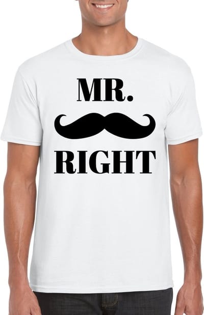 Mr. Right t-shirt wit - heren - vrijgezellenfeest / bruiloft cadeau shirt S