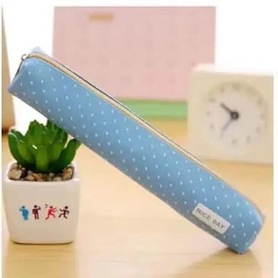 1 Stuks Leuke Snoepkleur Potlood Stippen Canvas Pennenzak Etui Voor Meisjes Cadeau Kantoorschoolbenodigdheden blauw
