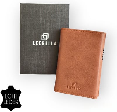 Leerella Pasjeshouder Uitschuifbaar - Kaarthouder - Creditcardhouder - RFID - Echt Leer Cognac – 10 tot 12 Pasjes + Briefgeld - RFID Creditcardhouder - Incl met luxe Cadeaubox - Valentijnsdag - Verjaardag - Cadeautjes - Moederdag - Vaderdag