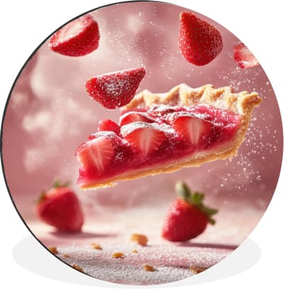 WallCircle - Wandcirkel - Muurcirkel - Aardbei - Taart- Eten - Roze - Aluminium - Dibond - 30x30 cm - Binnen en Buiten