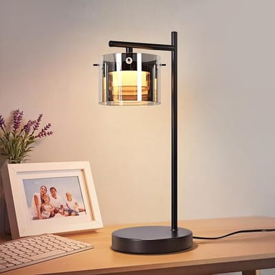 NETTLIFE - LED Tafellamp Met Kabel - Zwarte Tafellamp Van Rookglas Metaal - Warmlicht Nachtlamp - Moderne Bedlamp - Voor Woonkamer Slaapkamer Eetkamer Gang Kantoor