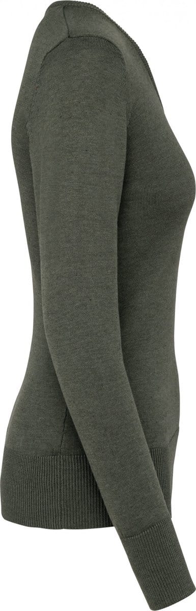 Pullover/Cardigan Dames XS Kariban V-hals Lange mouw Green Marble Heather 50% Katoen, 50% Acryl