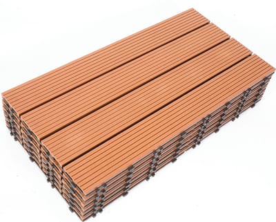 Terrastegels 60x30cm 12 stuks 2m² WPC Tegels Balkon Terras of Vlonder Snelle Montage Vlondertegel Tuintegels Terrasplanken Balkon vloer Kliktegels Buiten tegels Geelbruin