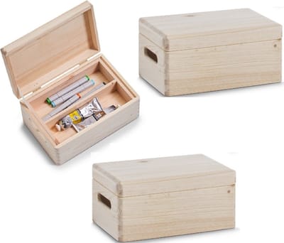 Zeller Kistje - 3x - met deksel - 30 x 20 cm - hout - met inzet tray - Kantoorbenodigdheden - Hobbybenodigdheden - kisten met vakken