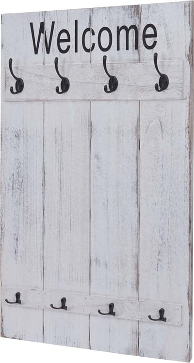 Wandgarderobe MCW-C89 Welcome, garderobe Garderobe paneel, shabby look vintage, 91x60cm ~ wit, shabby