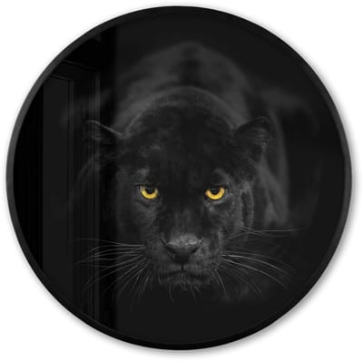 Poster in lijst Rond - Fotolijst 60x60 cm - Posters - Panter - Dieren - Zwart - Ogen - Ronde posterlijst zwart - Decoratie - Wanddecoratie woonkamer - Muurdecoratie slaapkamer