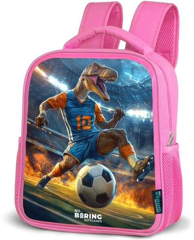 NoBoringSuitcases.com® - Rugzak roze - Schooltas meisjes - T-Rex als voetballer in vol stadion - Kinder rugtas meisje - Boekentas kind - Kinderrugzak voor school - Schoolrugzak