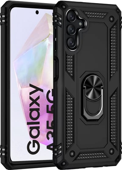 Hoesje geschikt voor Samsung Galaxy A35 hoes met Ringhouder - Armor dubbel laag - Arara backcover - Zwart