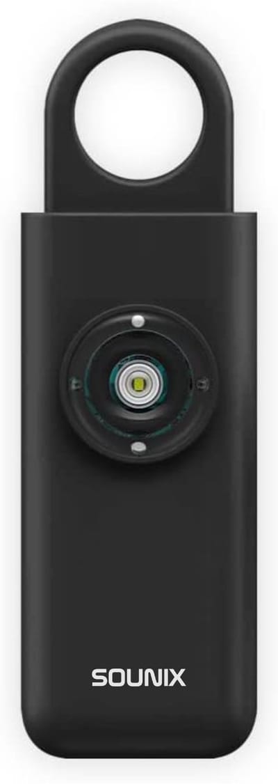 Sounix Persoonlijke veiligheidsalarm - Vrouwen veiligheid - Verblindend licht - Sleutelhanger - 130Db – LED - Zwart