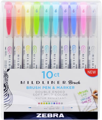 Zebra Mildliner Brush Set – Creative marker – Twinmarker – Tekstmarker – Brede + brush punt – 10 stuks
