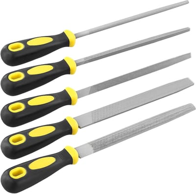 Vijlset Metaal - Handvijlen Set - Metaal Bewerken - 5 Verschillende Vormen - 20 cm Lengte - Zwart Geel