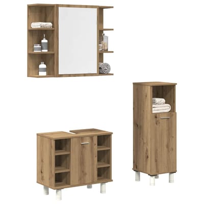 vidaXL - 3-delige - Badkamermeubelset - bewerkt - hout - artisanaal - eikenkleur
