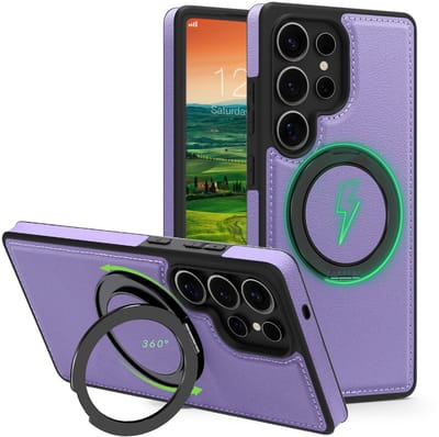 Perfeqt hoesje geschikt voor Samsung Galaxy S25 Ultra leren BackCover met 360° Kickstand & Keyring houder - Soft Lavender