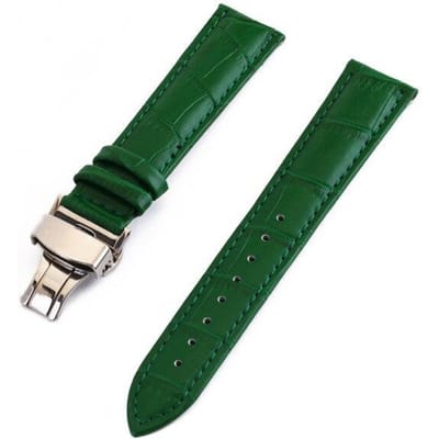Bracelets de montre en cuir véritable 12 13 14 15 16 17 18 19 20 21 22 24mm Bracelet de montre en Grain de Crocodile Bracelet à boucle papillon Bracelet ceinture 24mm vert