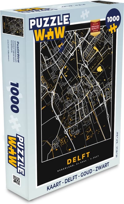 Puzzel Kaart - Delft - Goud - Zwart - Legpuzzel - Puzzel 1000 stukjes volwassenen
