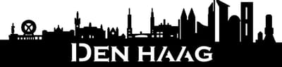 Houten skyline Den Haag - Gebrand hout - Wanddecoratie / muurdecoratie - 38cm x 9cm - Binnenhof - Zwart