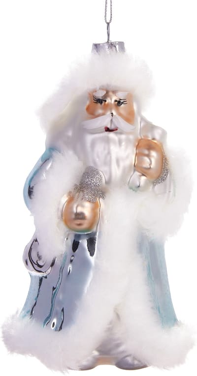 BRUBAKER Wit Kerstman Zilver - Handgeschilderde Glazen Kerstbal - Handgeblazen Kerstversiering - Grappige Kersthanger - Kerstboom Decoratie - 15 cm