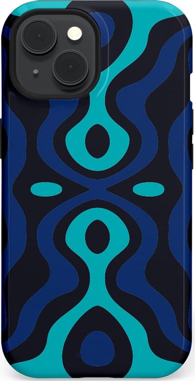 Casetastic Hoesje Geschikt voor Apple iPhone 15 Magsafe - Stijlvolle Beschermende Duo-layer Case - Blauwe Golf Lijnen
