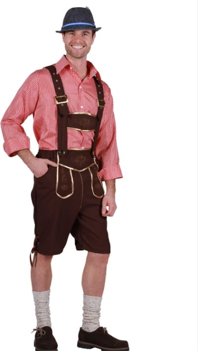 Oktoberfest Lederhosen & Overhemd Klaus Heren Set - Oktoberfest Lederhosen Man - Oktoberfest Overhemd Heren - Rood-Wit - Maat L