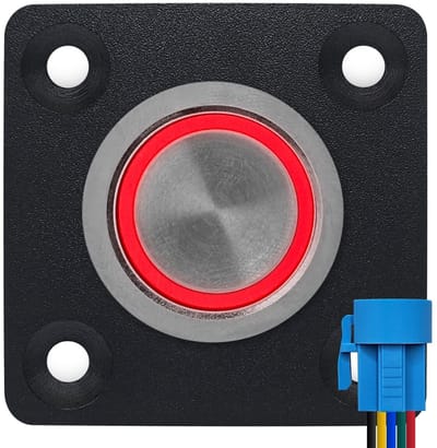 ProRide Metalen drukschakelaar Inbouwpaneel 12V ON-OFF - 22mm - met Aansluitkabel - 12V/24V - LED indicatie Rood