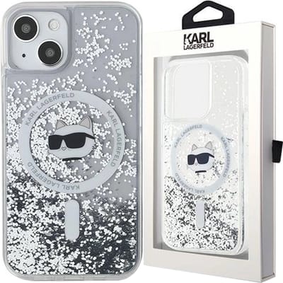Karl - Lagerfeld - Liquid Glitter Choupette Head MagSafe hoesje voor iPhone - 15 / 14 / 13 - transparant