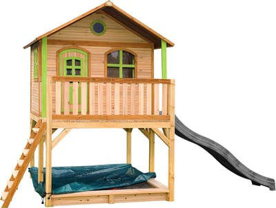 AXI Marc Speelhuis Bruin/groen - FSC - Platform 118 cm - Zandbak incl. hoes - Grijze glijbaan