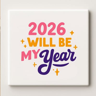2026 Wordt Mijn Jaar Tegel – 15x15cm Keramische Wanddecoratie – Motiverend Quote Ontwerp voor Kantoor, Woondecoratie & Nieuwjaarscadeau