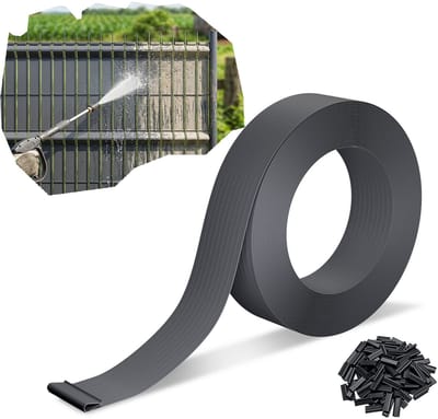 Froadp Antraciet 105 m Premium PVC-privacystroken 4,7 cm voor dubbele staafmatten, weerbestendig, UV-bestendig, scheurvast, ondoorzichtige windbescherming voor tuin, balkon en terras, inclusief clips