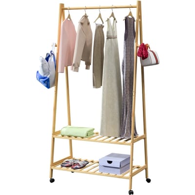 Casaria Kledingrek - Met Wielen Planken 155x70x45cm - Bamboe